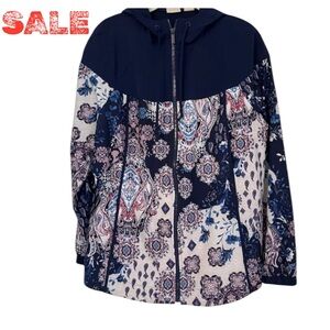 Chico’s Zenergy Floral Paisley Blue White Purple Hoodie Jacket Size 2 (12/14)